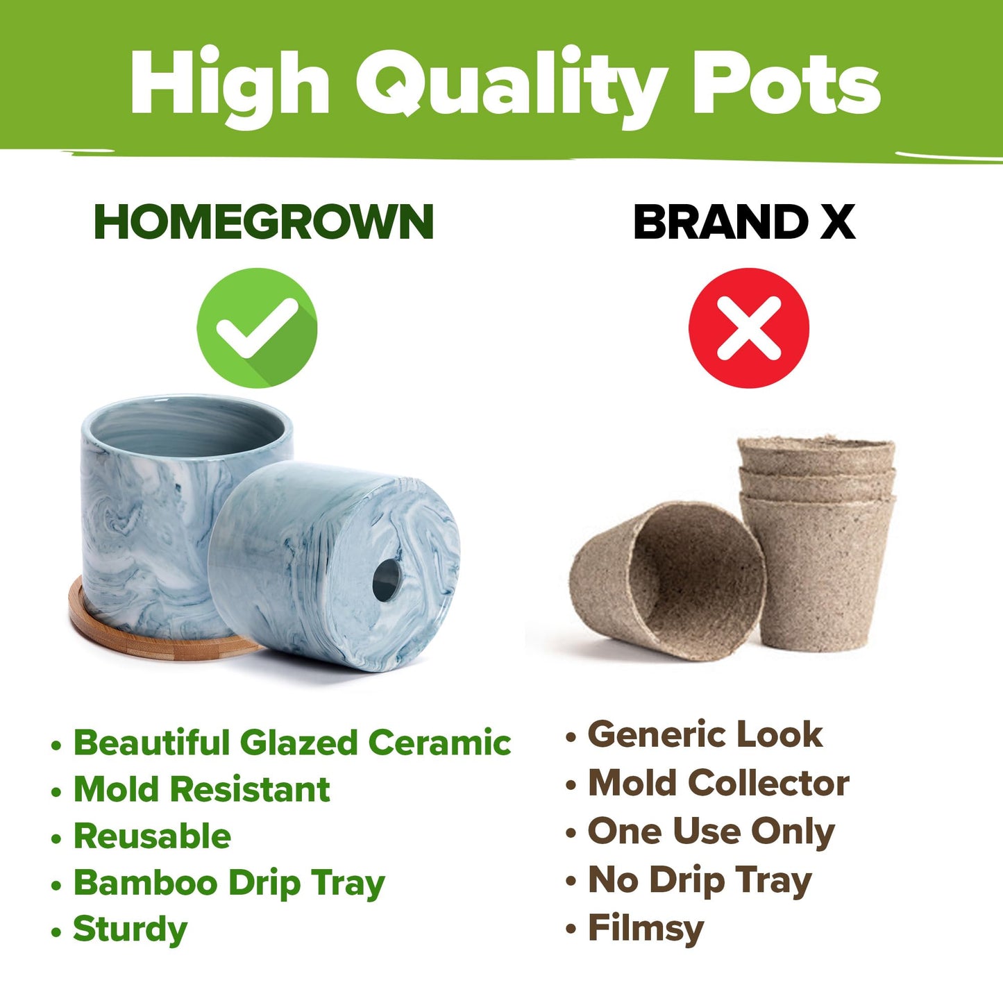 HOME GROWN Indoor Herb Garden Kit w/Glazed Ceramic Pot