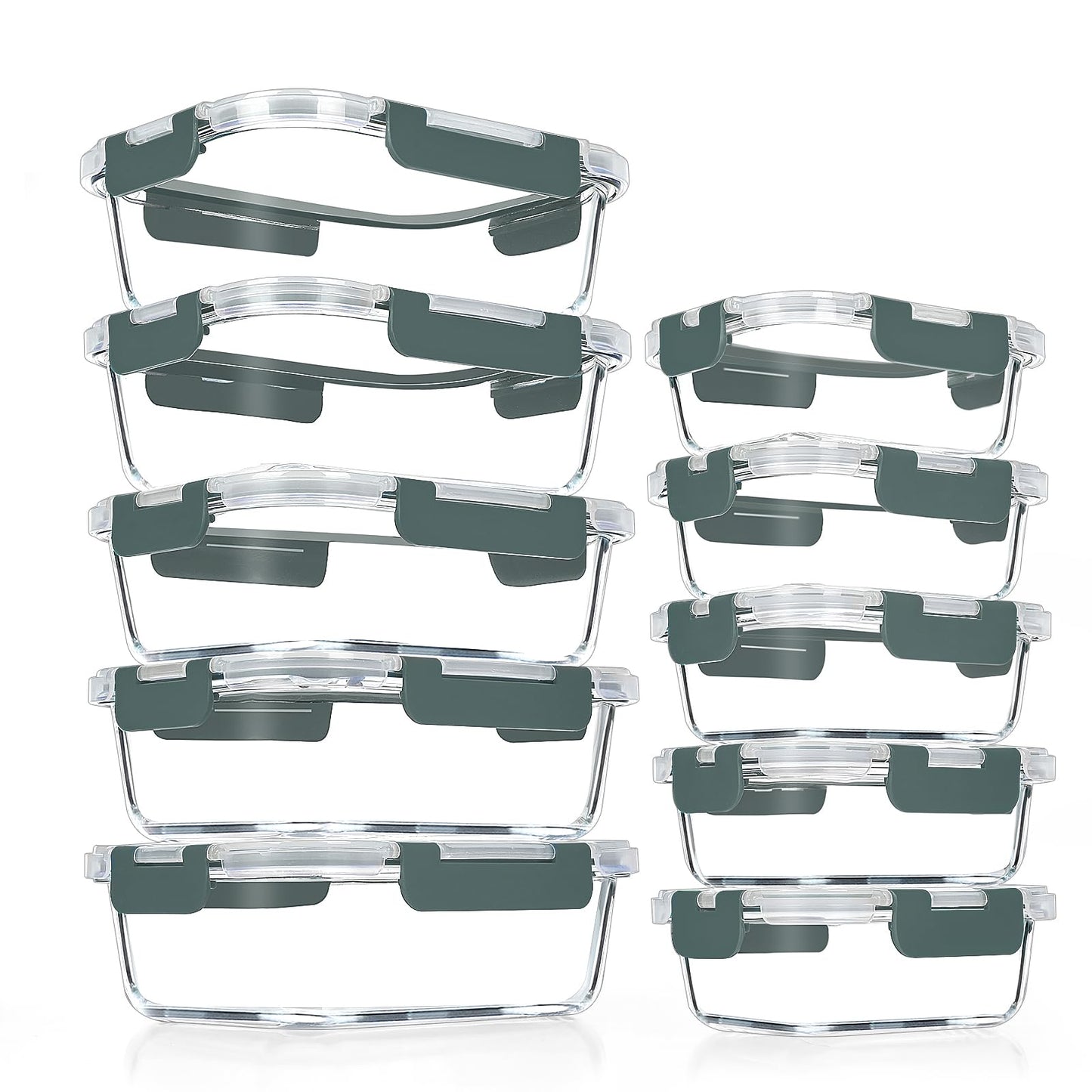 10 Pc Airtight Glass Meal Prep Containers